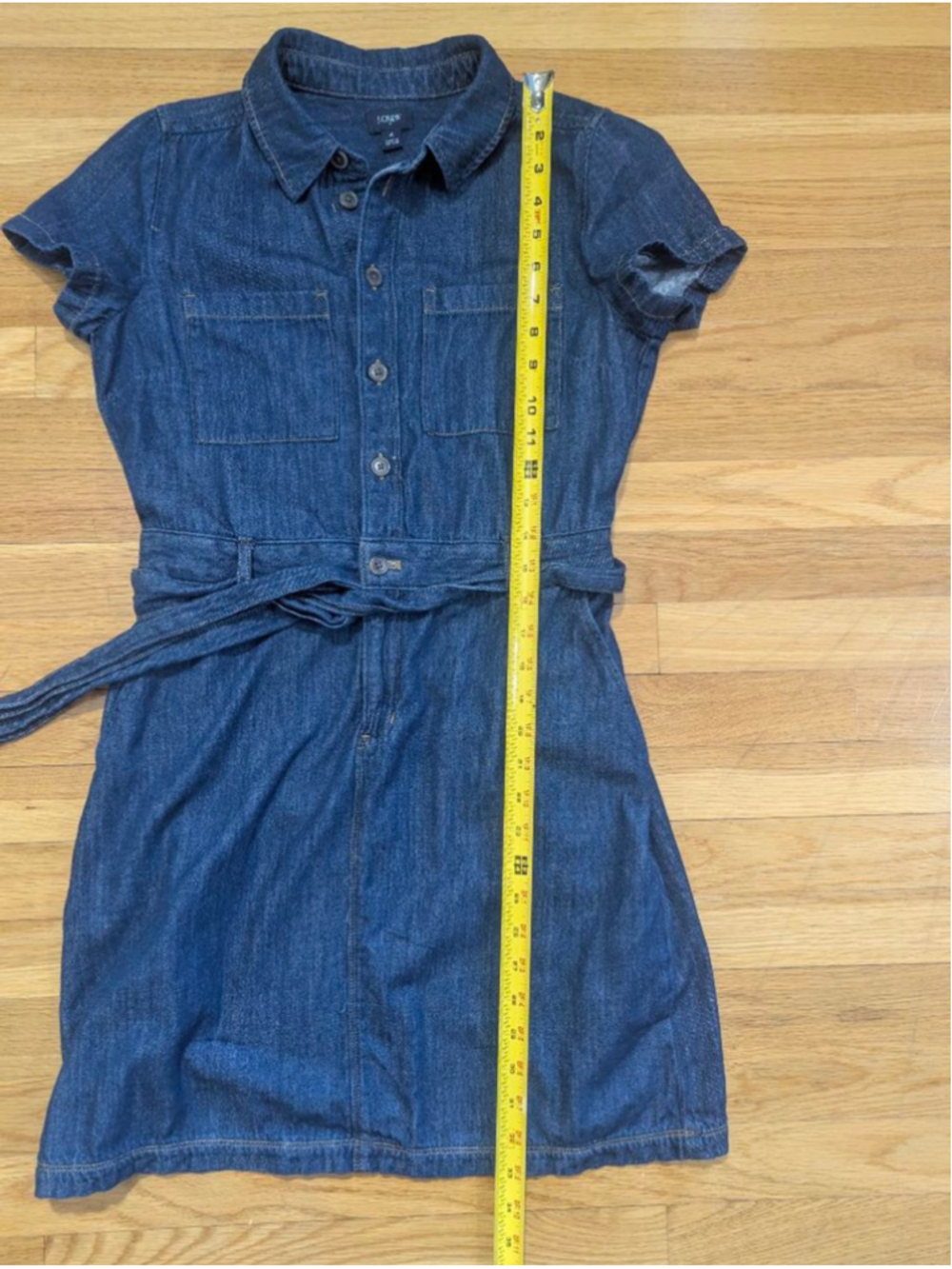 J. Crew Factory Denim Utility Dress Short Sleeve w/Tie + Button Front Size 4 - Picture 11 of 13